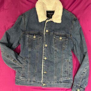 Sunrise Kingdom Sherpa Lined Denim Jacket Size S Faux Shearling Collar Jean Jack